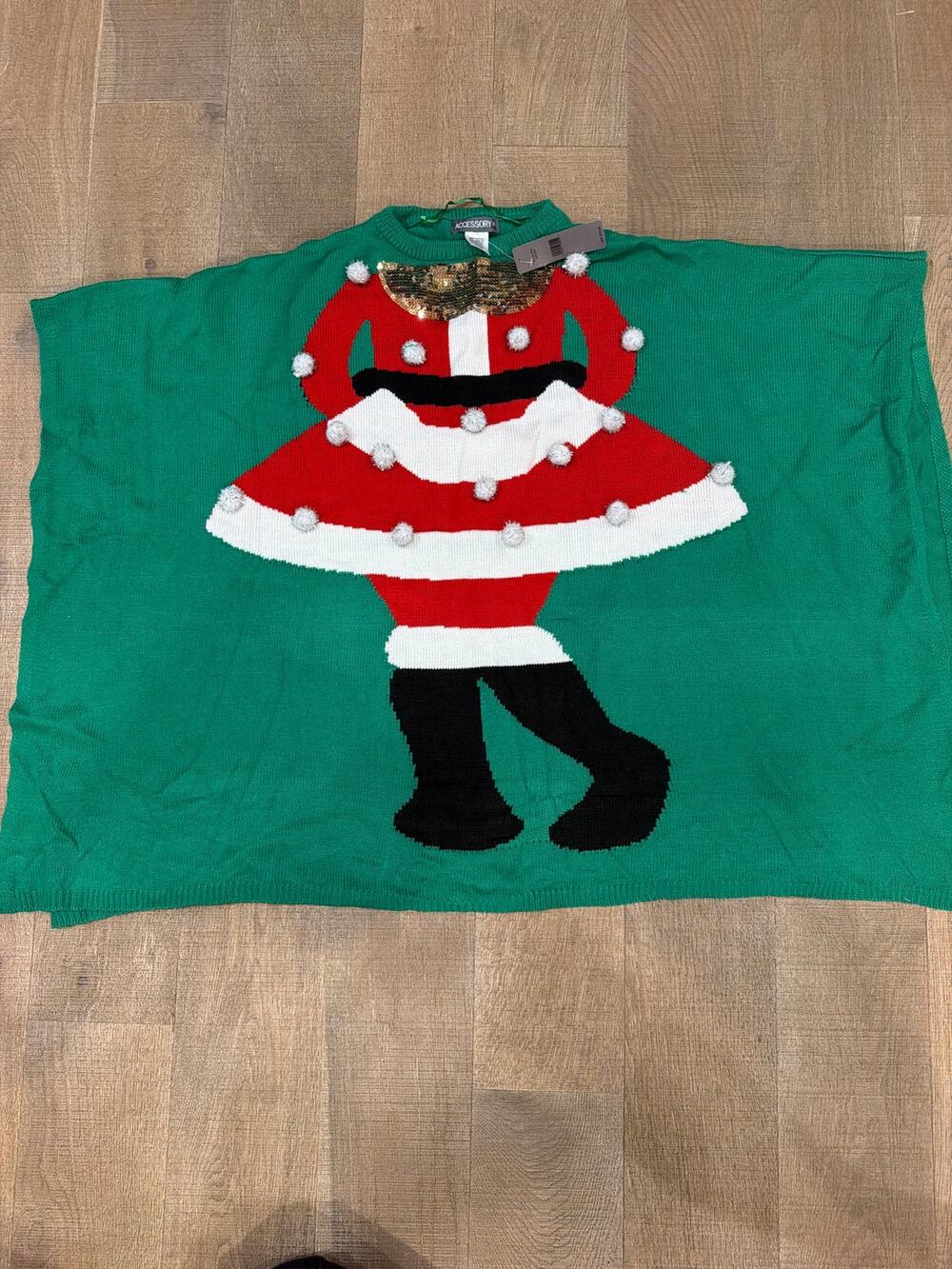 NWT green holiday sweater featuring an embellished graphic of Mrs. Claus